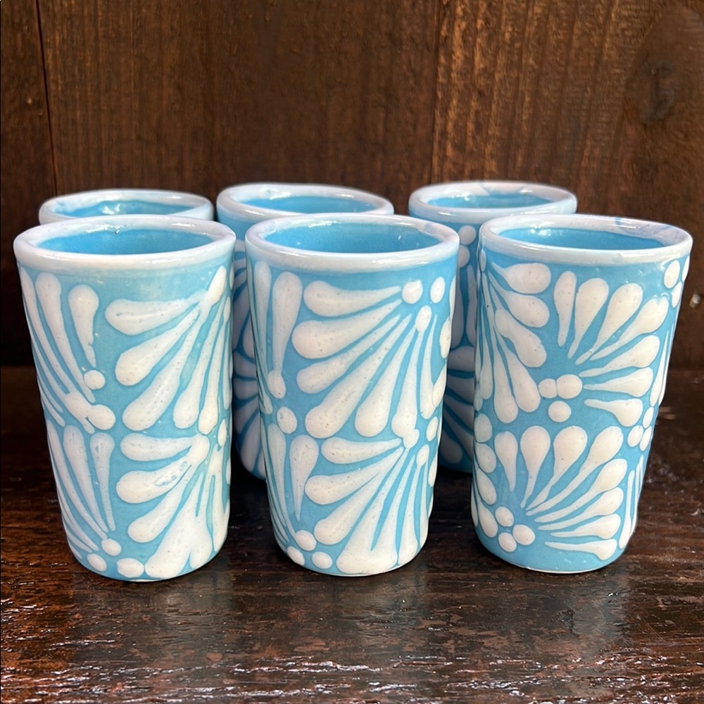 Set of Blue and White Ceramic Talavera Shot Glasses
